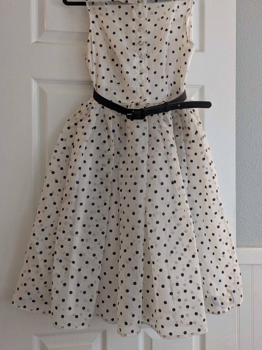 Unique Vintage Polka Dot ALine Dress with Black Belt